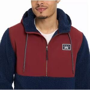 Hurley Men's Obsidian Navy Red Half Zip Sherpa Anorak Hoodie Sz XL Outdoor